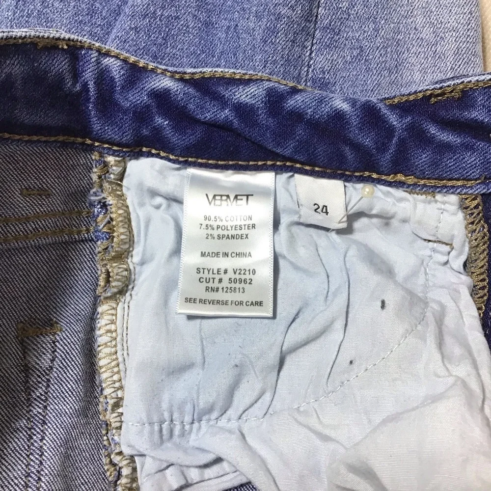 VERVET Straight Leg Ripped Cropped Blue Jeans - Picture 9 of 13
